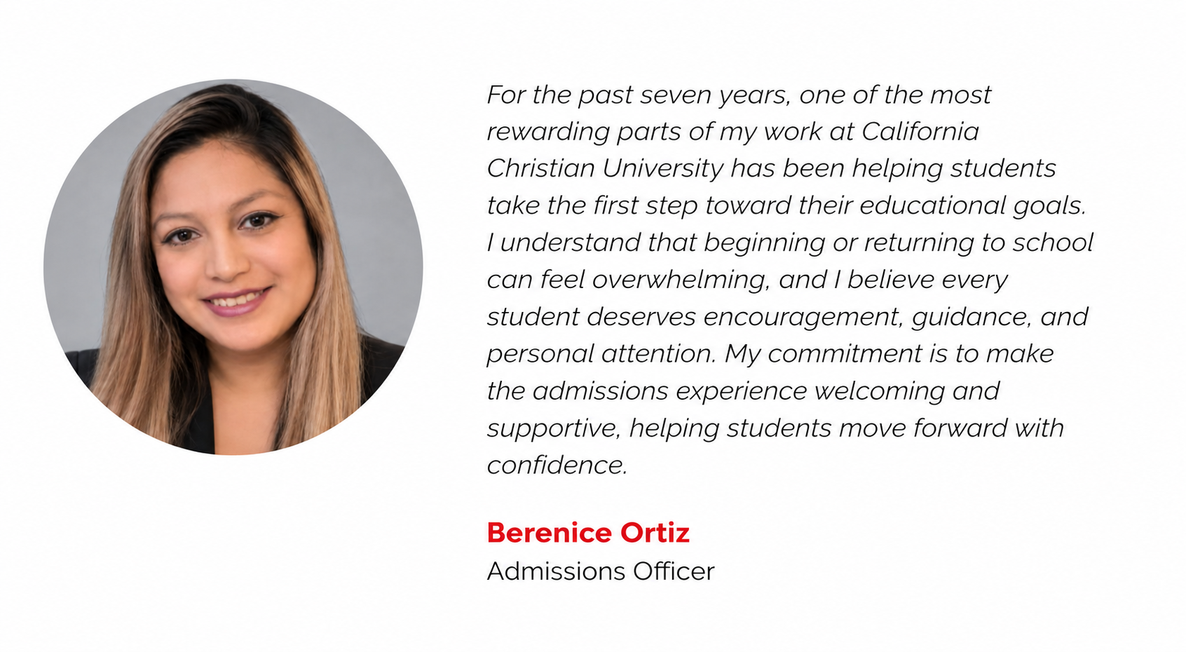 Berenice Ortiz Admissions Profile